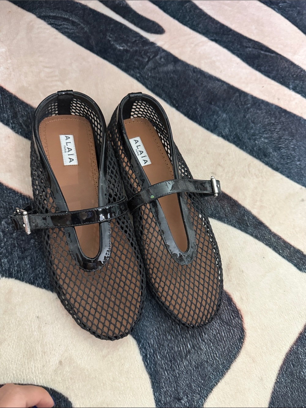 Alaia Black Mesh Mary Jane Flats